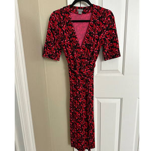 Ann Taylor Red and Black Midi Dress